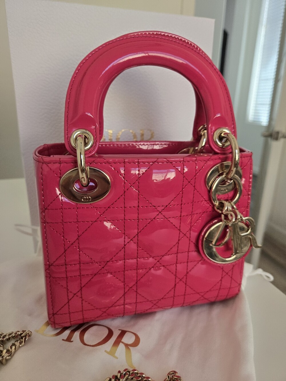 Dior Mini Lady Bag "Pink" Patent Leather W/Gold Hardware